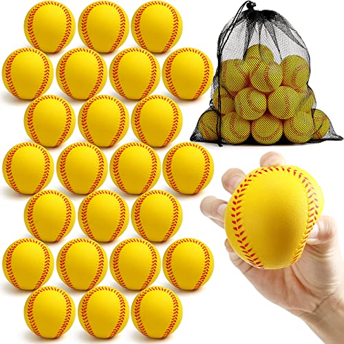Outus 24 Pcs Soft Foam Baseballs for Training, Sports Balls for Adults, Safe Indoor & Outdoor Use, for Beginners - color: Yellow