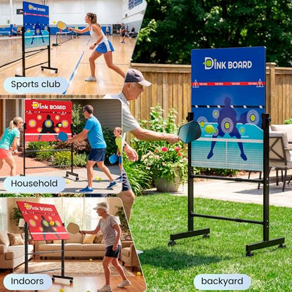 Pickleball Practice Board,Dual-Sided Rebounder Dink Board with Stand,Height-Adjustable Portable Pickleball Solo Training Tool,Volley & Baseline Pickleball wall Indoor/Outdoor Use