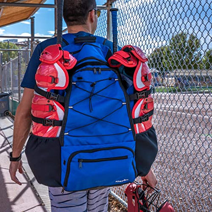 Athletico Dominator Baseball Bag - Softball Bat Bag with Shoes Compartment for Youth, Boys and Adult, Lightweight Baseball Bag with Fence Hook Hold TBall Bat, Batting Mitten, Helmet, Caps, Teeball Gear - color: Blue