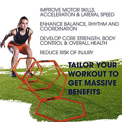 Yes4All Hex Agility Rings/Speed Rings with Carrying Bag – Hexagon Rings, Agility Hurdles for Agility Footwork Training