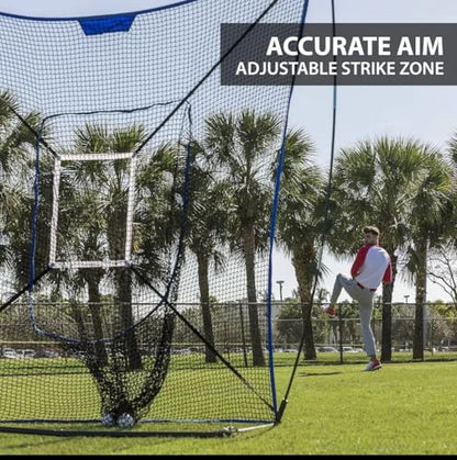 7x7 Baseball Training Net- Heavy Duty Pitching & Hitting Practice net for Baseball and Softball, 7ft x 7ft Strike Zone with Carry Bag- Backyard, Batting Cages, Team Drills, Solo Training