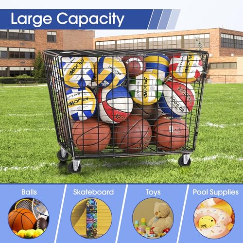 Mythinglogic Rolling Ball Storage Cart, Sports Equipment Storage Organizer for Garage/Basement/Entryway, Ball Storage Bin with Casters (Extra Large)