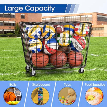 Mythinglogic Rolling Ball Storage Cart, Sports Equipment Storage Organizer for Garage/Basement/Entryway, Ball Storage Bin with Casters (Extra Large)