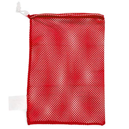 Champion Sports Mesh Equipment Bag – Heavy-Duty Nylon Drawstring Bag with Lock & ID Tag, Breathable Storage Sack for Balls, Swim Gear, Laundry & Toys, Multiple Sizes & Colors - color: Red, size: 12" x 18"