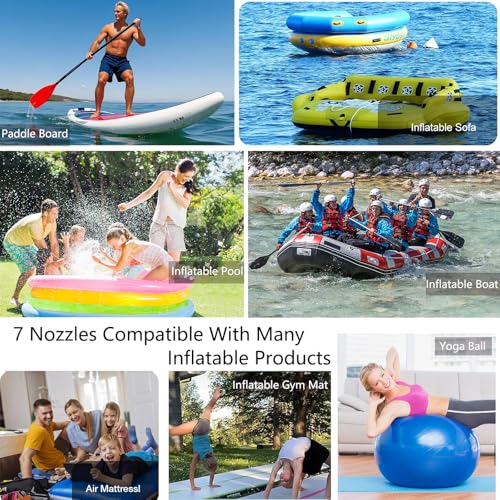 Paddle Board Pump Adapter Set, Sup Air Pump Hose with 7 Nozzles for Inflatable Paddleboard, Boat, Tent, Pool, Paddle Board Accessories Replacement Parts for Electric SUP Pump, Rafts, Kayak