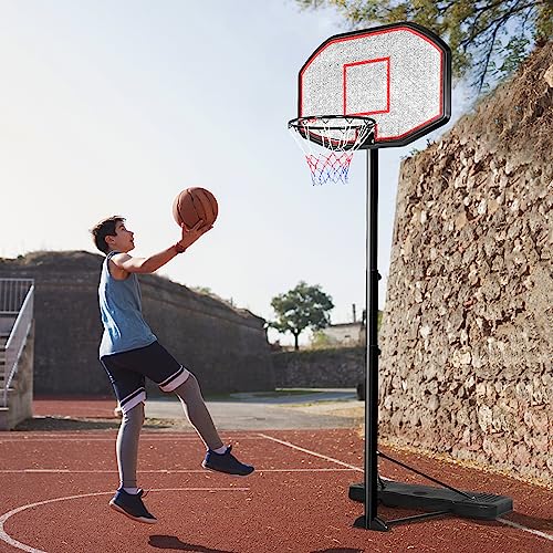 GYMAX Basketball Hoop, Outdoor 6.5FT-10FT Adjustable Basketball Goal with 43’’ Shatterproof Backboard & 18’’ Basket, All Weather Basketball Stand with Wheels, for Kids Youth Adult, Gym Driveway Court