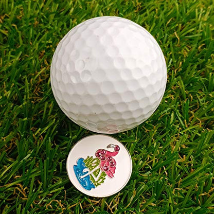Golf Ball Markers with Hat Clips Value Sets for Men Women Golfer, Removable Attaches Easily to Golf Cap Premium Gifts - color: pinapple flamingo