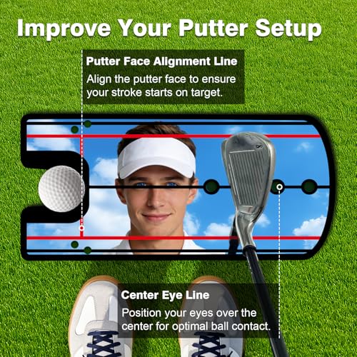 Golf Putting Mirror Training Aid, Alignment Training Tool for Putting Practice, Putter Mirror with Precision Lines for Eye & Shoulder Alignment, Portable Golf Putting Aid, 12" x 5.7"