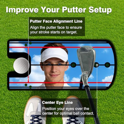 Golf Putting Mirror Training Aid, Alignment Training Tool for Putting Practice, Putter Mirror with Precision Lines for Eye & Shoulder Alignment, Portable Golf Putting Aid, 12" x 5.7"