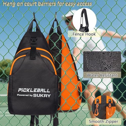 SUKRY Pickleball Bag Lightweight Sling Backpack for Men and Women with Multi-Pocket Crossbody Gym & Travel Backpack Pickle Ball Accessories - color: Orange