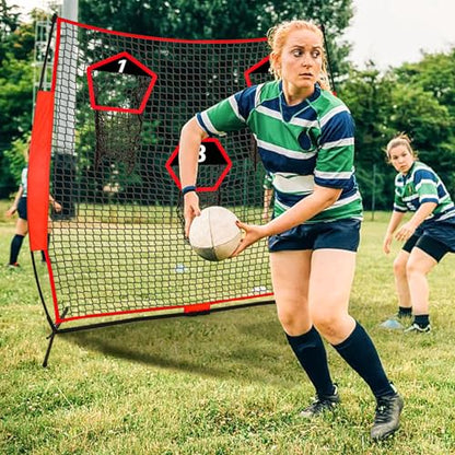 Doublehorse Football Throwing Net - 6x6FT Portable Rugby Quarterback Target Toss Kicking Practice Training Game for Outdoor Indoor Backyard Sports Field Teens Adults Practice Gifts