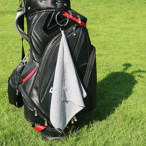 Handy Picks Microfiber Golf Towel (16" X 16") with Carabiner Clip, Waffle Pattern Golf Towel Hook and Loop Fastener - The Convenient Golf Cleaning Towel - color: Grey