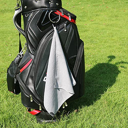 Handy Picks Microfiber Golf Towel (16" X 16") with Carabiner Clip, Waffle Pattern Golf Towel Hook and Loop Fastener - The Convenient Golf Cleaning Towel - color: Grey