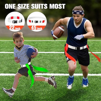 Flag Football Belts, Set of Flag Football Flags for Kids Adults, and Youth, Adjustable Flag Football Belt Set 14 Players Training Competition (Orange and Lime Green)