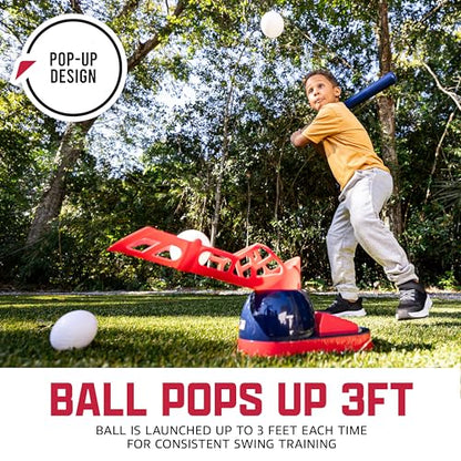 Franklin Sports Kids Baseball Pitching Machine - Pop A Pitch Batting Machine with Youth Bat + 3 Plastic Balls - Boys + Girls Toy