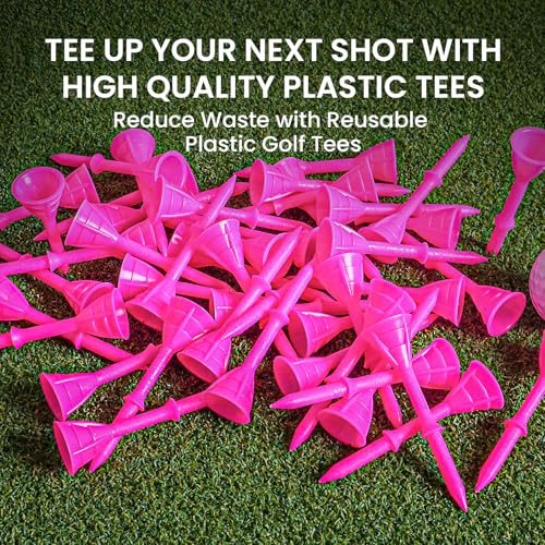 VEASAERS Golf Tees Bulk Unbreakable Pink 25 50 Pack with Gift Box, Plastic Golf Tees Reusable Anti-Slip Big Cup Golf Tee Hanger Reduce Friction for Golf Outdoor Training - style: 25 Pcs