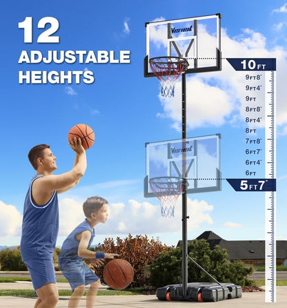 Basketball Hoop,Portable Basketball Hoop System for Outdoor, Adjustable Height 5.7-10ft 45in Backboard Basketball Goal for Kids Teen and Adult
