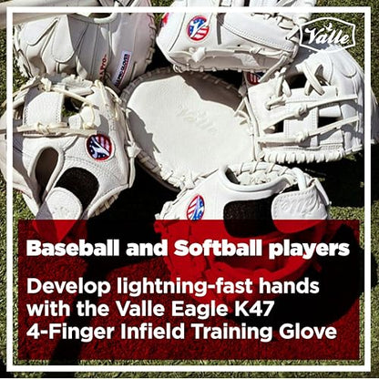 Valle Eagle K47 4-Finger Infielders Training Glove for Baseball and Softball - Soft Leather & Elite Fielding Equipment for Practice & Drills - Right or Left Hand Throw