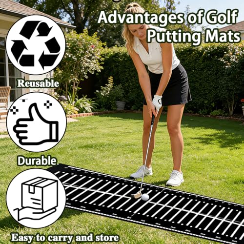 Golf Putting Mat,Putting Matt for Indoors Golf Putting Practice,Perfect Golf Alignment Track Putting Aid for Putter Training,Golf Putting Mat Practice in Office,Patio,Home and Yard