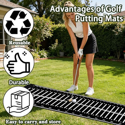 Golf Putting Mat,Putting Matt for Indoors Golf Putting Practice,Perfect Golf Alignment Track Putting Aid for Putter Training,Golf Putting Mat Practice in Office,Patio,Home and Yard