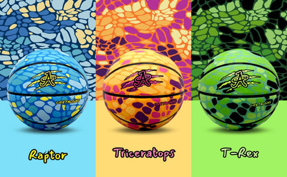 Official A Plus Basketball, Men/Women/Youth/Toddler. Rubber High Bounce Dinasaur Theme. Mini, Size 5, Size 6, & Size 7