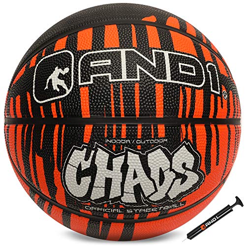 AND1 Chaos Basketball: Official Regulation (29.5 inches) Rubber - Deep Channel Construction Streetball, Made for Indoor Outdoor Basketball Games - color: Orange Drip