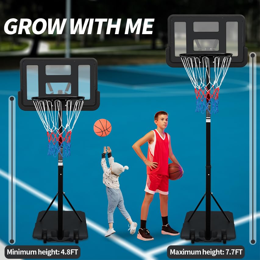 RAKON Portable Basketball Hoops Outdoor Adjustable Height 7.5-10FT Blue Basketball Goal for Kids Youth Adults in Backyard/Driveway/Basketball Court/Garage/Indoor 44" Shatterproof Backboard