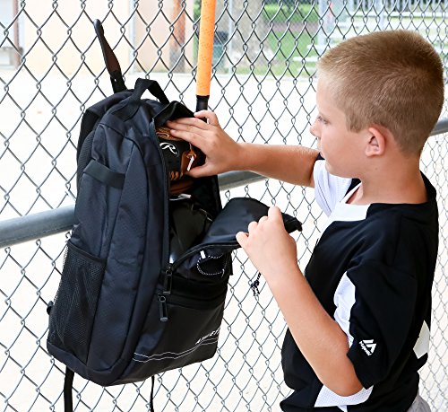 Athletico Youth Baseball Bag - Bat Backpack for Baseball, T-Ball & Softball Equipment & Gear | Holds Bat, Helmet, Glove | Fence Hook - color: Black