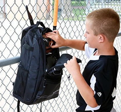 Athletico Youth Baseball Bag - Bat Backpack for Baseball, T-Ball & Softball Equipment & Gear | Holds Bat, Helmet, Glove | Fence Hook - color: Black