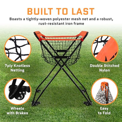 ACELETIQS Baseball Softball Portable Batting Practice Ball Caddy, Use During Training and Drills, Save Your Back No More Bending, Holds up to 60 Baseballs, Instant Setup