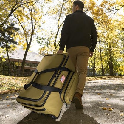 150L Large Rolling Duffle Bag with Wheels, Heavy Duty 32'' Tri-Wheel Gear Hauler for Camping,Moving Sports Equipment,Military & Airline Checked Bag Approved,Khaki - color: Khaki