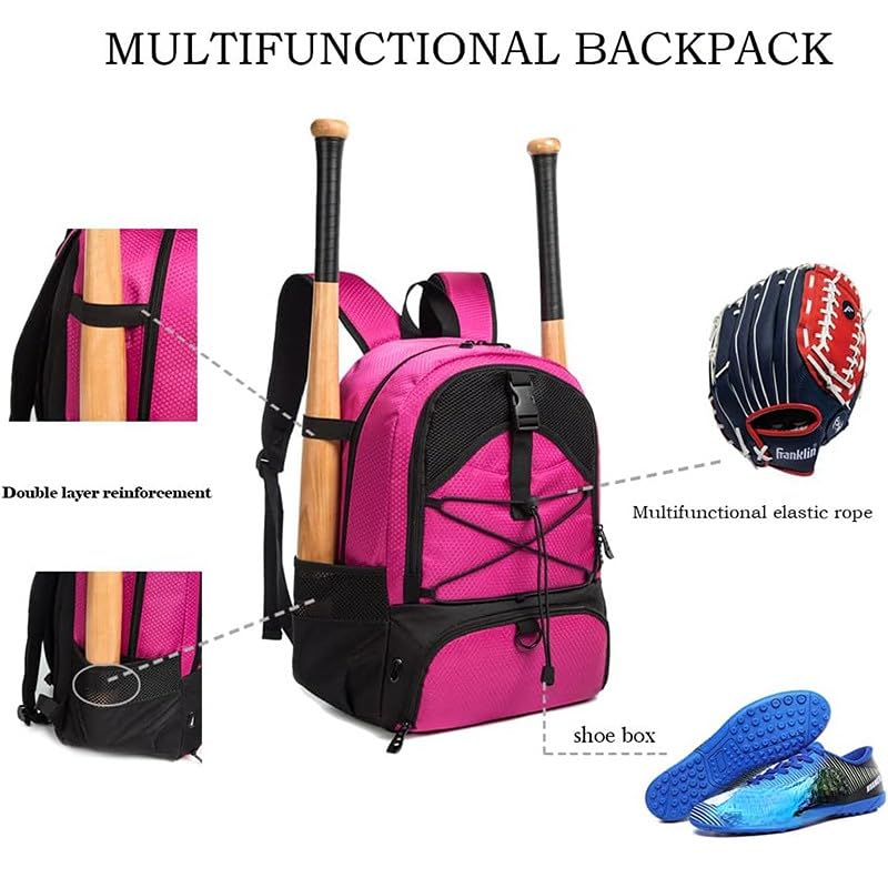 Baseball Softball Equipment Bag with Fence Hook and Shoe Compartment T-Ball Travel Soccer Bag Basketball Backpack Options