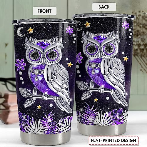 SANDJEST Owl Tumbler 20oz Jewelry Drawings Stainless Steel Insulated Tumblers Owl Gift for Women Girls Coffee Travel Mug Cup Owls Gifts for Birthday Christmas - color: Owl 1