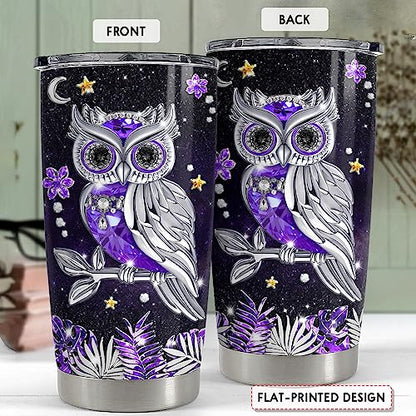 SANDJEST Owl Tumbler 20oz Jewelry Drawings Stainless Steel Insulated Tumblers Owl Gift for Women Girls Coffee Travel Mug Cup Owls Gifts for Birthday Christmas - color: Owl 1