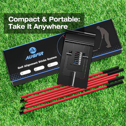 Golf Alignment Sticks Holder, Angle Adjustable Golf Training Aid, Weighted Golf Swing Trainer with Metal Sticks Practice Teaching Aid for Aiming, Putting, Swing