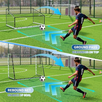 7X5 FT Soccer Goal Rebounder Net, 3-in-1 Heavy Duty Soccer Rebounder Net for Football Practice, High Passing, Low Passing & Shoot, Outdoor Backyard Football Training Equipment
