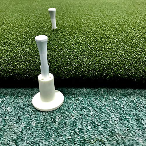 Set of 3 - Country Club Elite Golf Practice Mat Tees - Turn & Lock Rubber Tee Holder Plus Plactic Adjustable Height Tee - Replacement Tee Can Use with Most Range Driving Turf Mats