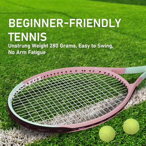 27 Inch Adult Tennis Racket Set, Pre-Strung Beginners Tennis Racquet, Lightweight and Recreational Aluminum Rackets with Overgrip, Tennis Balls and Tennis Bag for Men Women