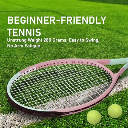 27 Inch Adult Tennis Racket Set, Pre-Strung Beginners Tennis Racquet, Lightweight and Recreational Aluminum Rackets with Overgrip, Tennis Balls and Tennis Bag for Men Women