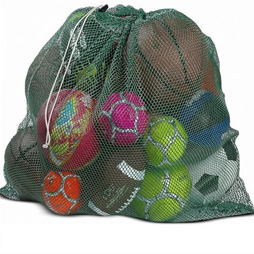 Mesh Equipment Bag - 32” x 36” and 24” x 36” - Adjustable, sliding drawstring cord closure. Perfect mesh bag for parent or coach, making it easy to transport and keeping your sporting gear organized. - color: Green, size: 32" x 36"