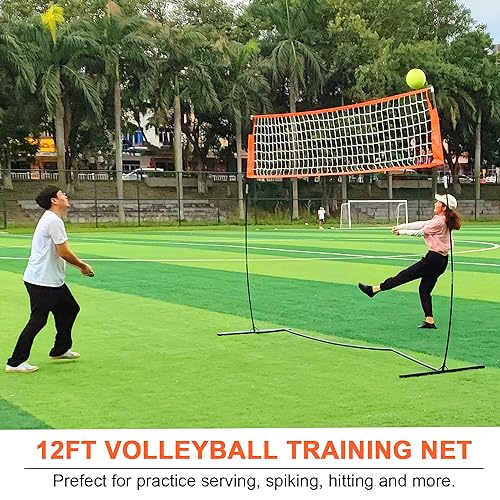 12FT/18FT Portable Volleyball Training Net for Hitting or Serving Drills, Outdoor & Indoor Freestanding Practice Net With Height Adjustable, Carry Bag - style: 12ft volleyball training net