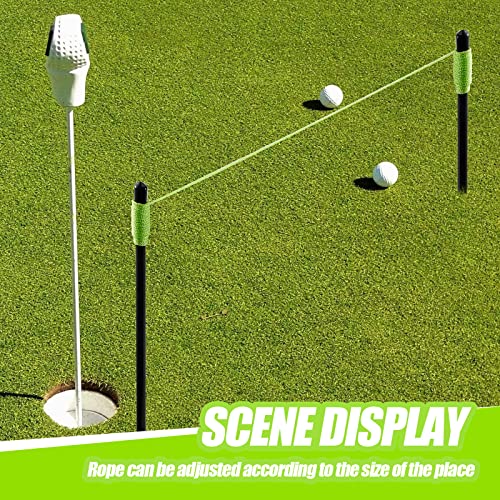 2 Pieces Golf Alignment String Line Putting Aid with Pegs Training String Guide 10 Inch for Alignment and Practice Indoor Trainer Line Green