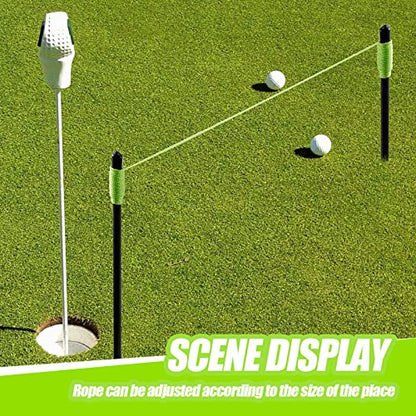 2 Pieces Golf Alignment String Line Putting Aid with Pegs Training String Guide 10 Inch for Alignment and Practice Indoor Trainer Line Green