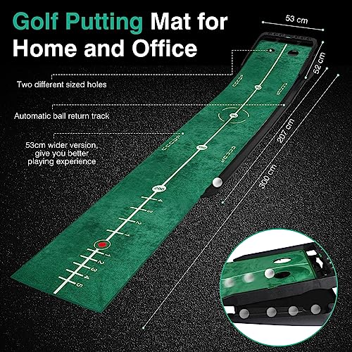 Slope Adjustable Golf Putting Green Indoor Putting Matt Golf Practice Training Equipment Putting Mat with 1/2 Hole Training Ball Return for Mini Games & Practicing at Home Office - Golf Accessories