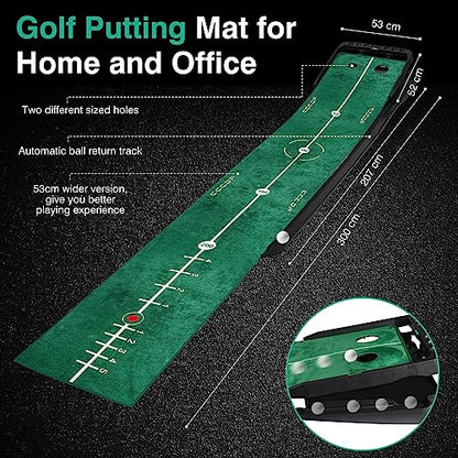 Slope Adjustable Golf Putting Green Indoor Putting Matt Golf Practice Training Equipment Putting Mat with 1/2 Hole Training Ball Return for Mini Games & Practicing at Home Office - Golf Accessories
