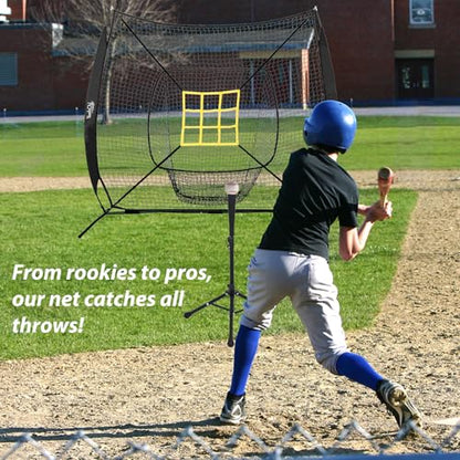 7x7 Ft Baseball and Softball Training Net with Batting Tee, Strike Zone Target, Portable Hitting and Pitching Practice Set - color: Black