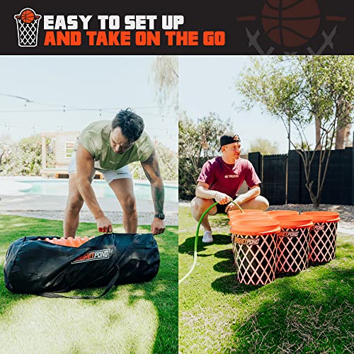 BasketPong Giant Yard Pong and Basketball Game with 12 Buckets, 2 Balls, Carrying Bag, and Air Pump – Outdoor Game for Lawn, Backyard, Beach, and Parties