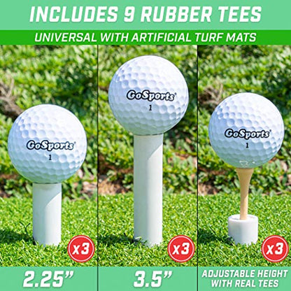 GoSports Golf Rubber Tees – Durable for High-Speed Swings, Consistent Tee Height – Indoor & Outdoor Universal Golf Mat Tees (9 Pack: 1.5", 2.25", 3.5")