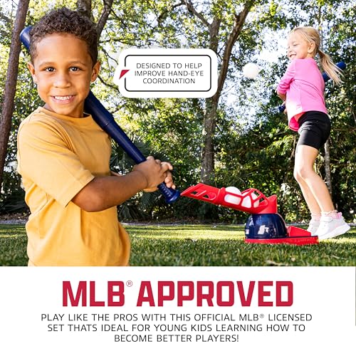 Franklin Sports Kids Baseball Pitching Machine - Pop A Pitch Batting Machine with Youth Bat + 3 Plastic Balls - Boys + Girls Toy