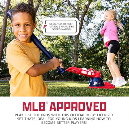 Franklin Sports Kids Baseball Pitching Machine - Pop A Pitch Batting Machine with Youth Bat + 3 Plastic Balls - Boys + Girls Toy